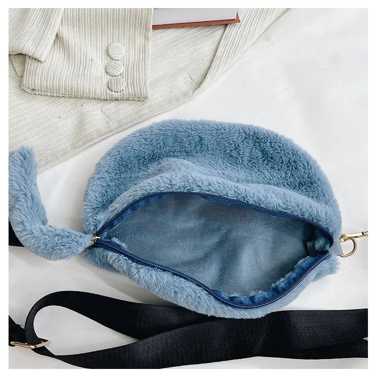 Personalised Plush Chest Bag for Women Faux Fur Purse Name Winter Phone Pouch