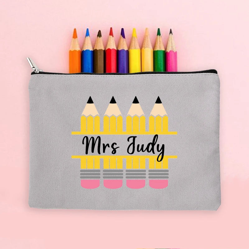 Personalised Teacher Name Zipper Makeup Bags Travel Wash Storage Pouch