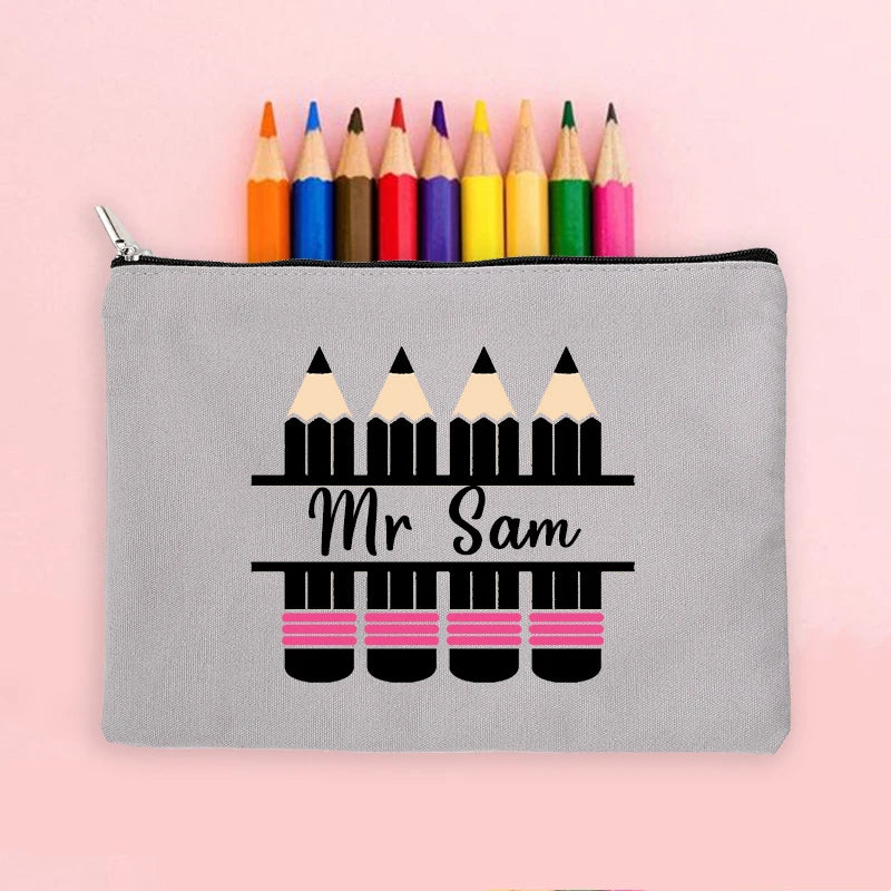 Personalised Teacher Name Zipper Makeup Bags Travel Wash Storage Pouch