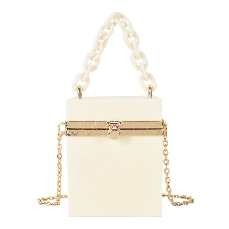 Personality Acrylic Box Crossbody Bag with Thick Chain Candy Lock Clutch