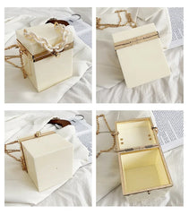 Personality Acrylic Box Crossbody Bag with Thick Chain Candy Lock Clutch