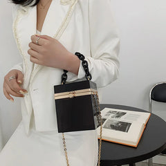 Personality Acrylic Box Crossbody Bag with Thick Chain Candy Lock Clutch