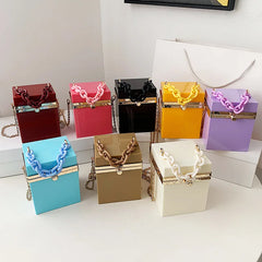 Personality Acrylic Box Crossbody Bag with Thick Chain Candy Lock Clutch