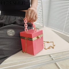 Personality Acrylic Box Crossbody Bag with Thick Chain Candy Lock Clutch