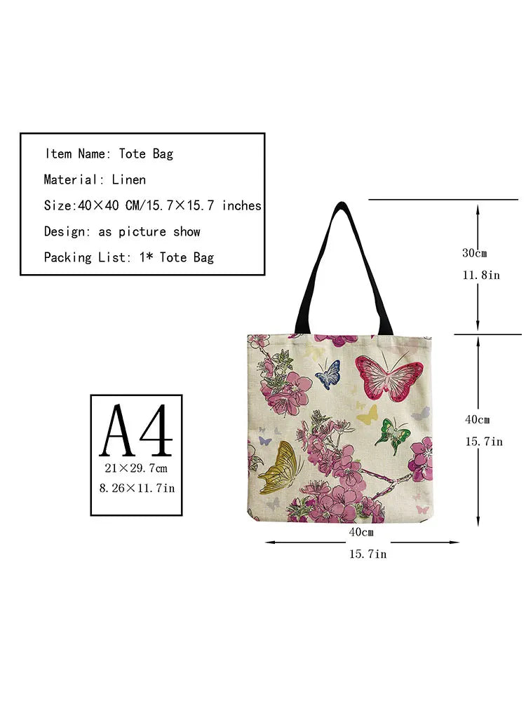 Chinese Style Linen Fabric Bag Butterfly & Flower Women's Handbag Tote