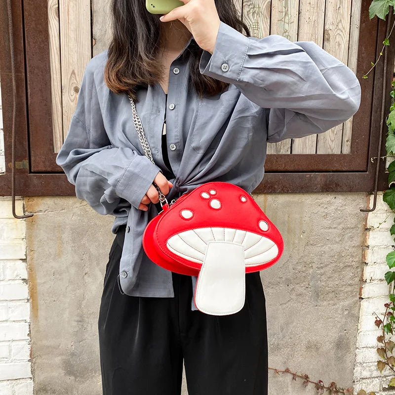 Funny Cartoon Pu Mushroom Messenger Bag Chain Shoulder Bag