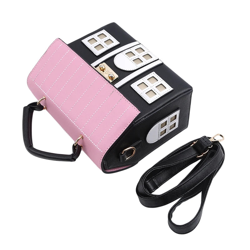 House Shaped Leather Women Handbags Creative Girl Crossbody Bag
