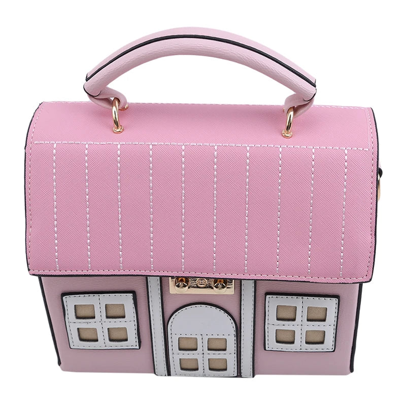House Shaped Leather Women Handbags Creative Girl Crossbody Bag