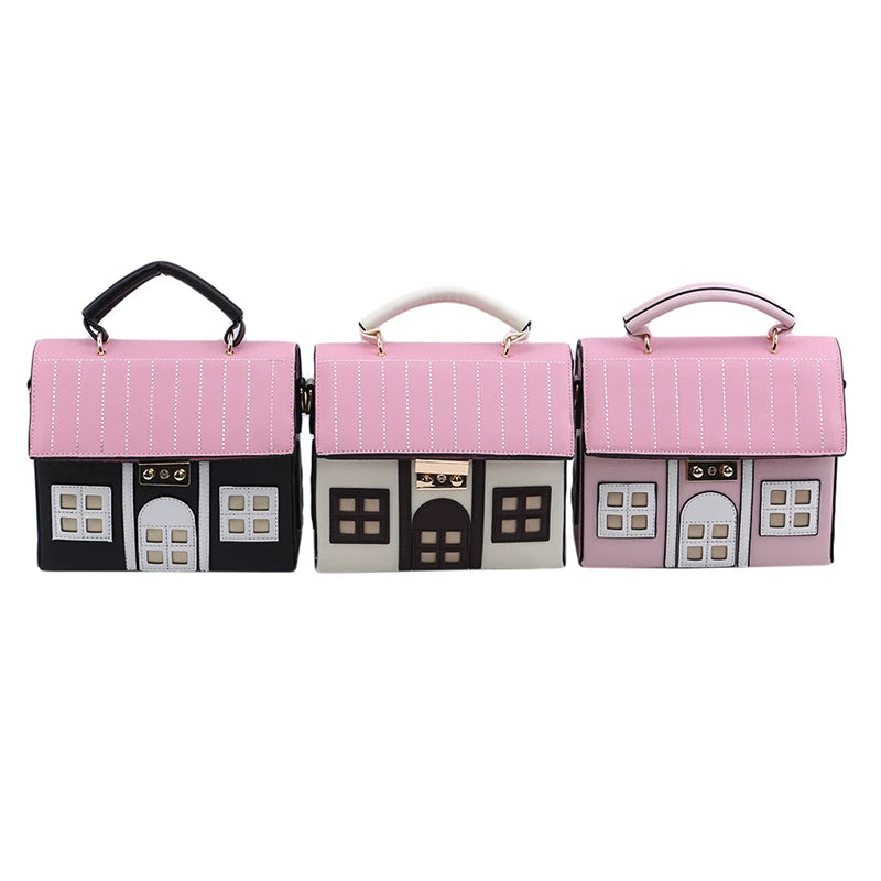 House Shaped Leather Women Handbags Creative Girl Crossbody Bag