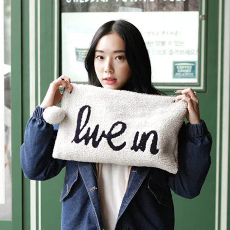 Personality Letters Fur Women's Handbag Clutch Purse Warm Shoulder Bag