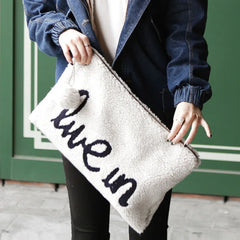 Personality Letters Fur Women's Handbag Clutch Purse Warm Shoulder Bag