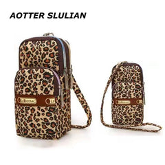 Leopard Shoulder Bag 3 Layers Purse Large Capacity Wristband
