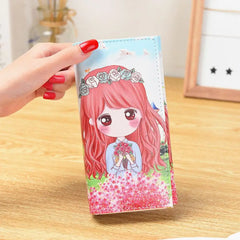 Creative Cartoon Girl Printed Long Wallet PU Leather Clutch