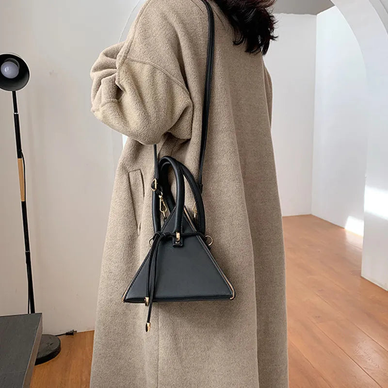 Triangle Bucket Bag Splicing PU Leather Shoulder Purse