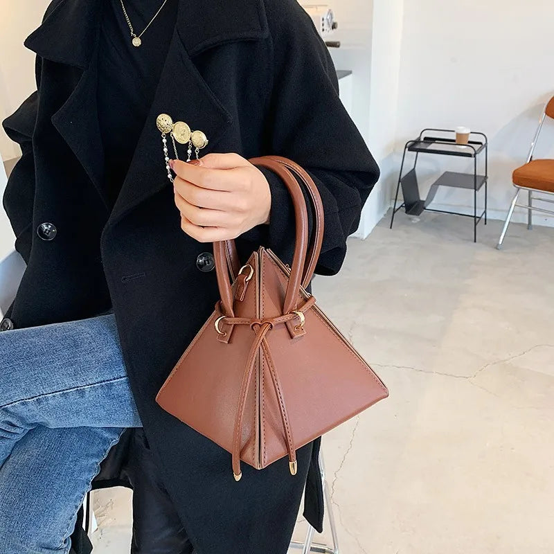 Triangle Bucket Bag Splicing PU Leather Shoulder Purse