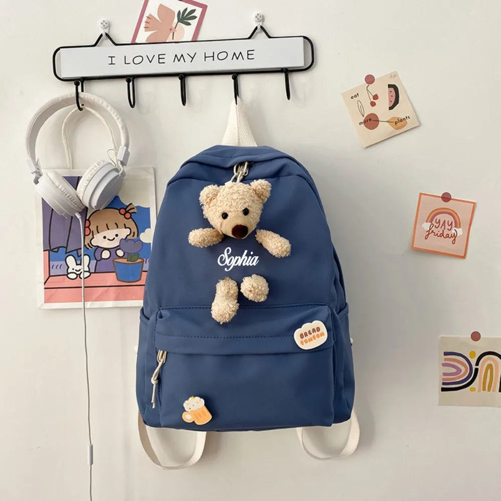 Personalized Bear Backpack Green Travel Schoolbag