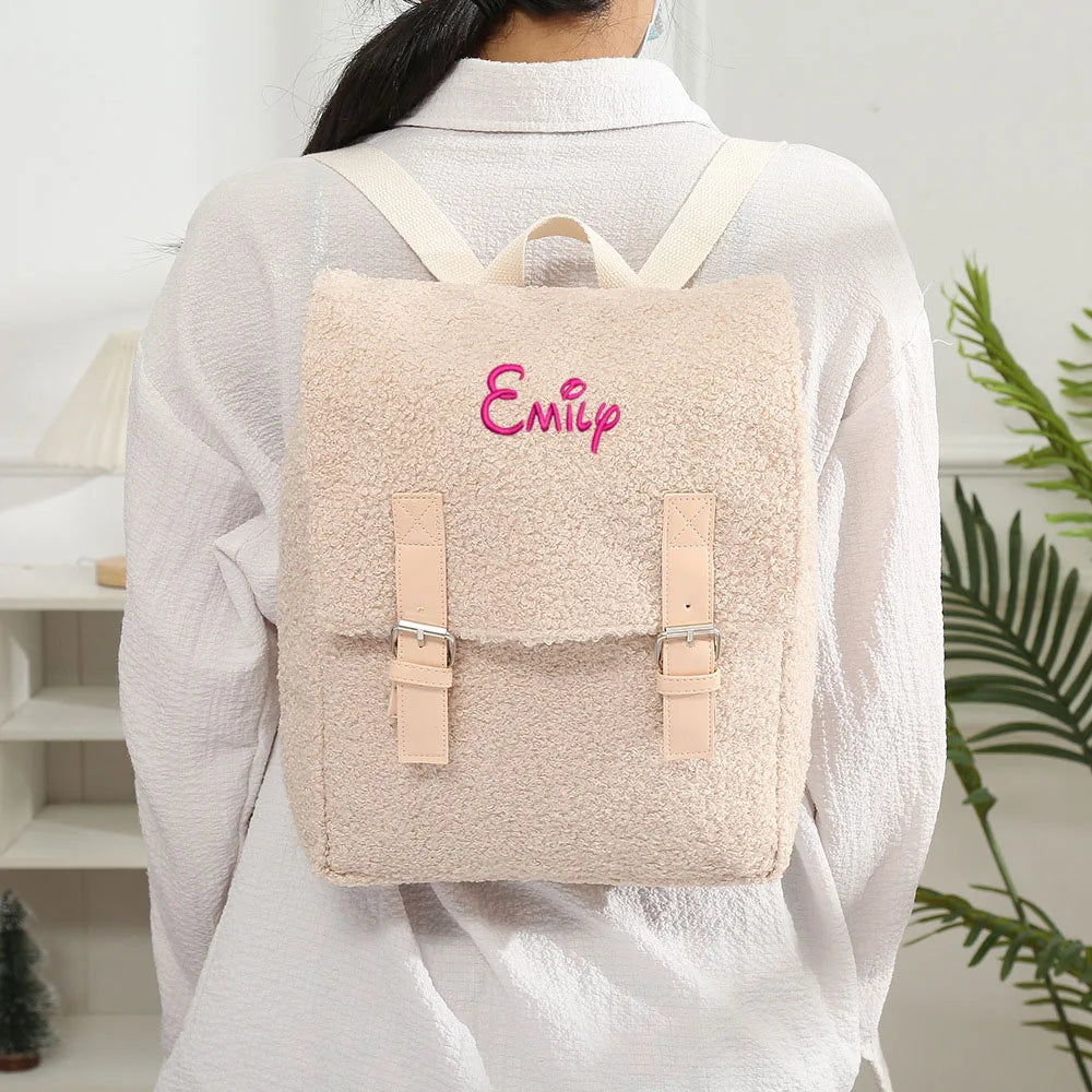 Embroidered Lambs Fleece Backpack for Women