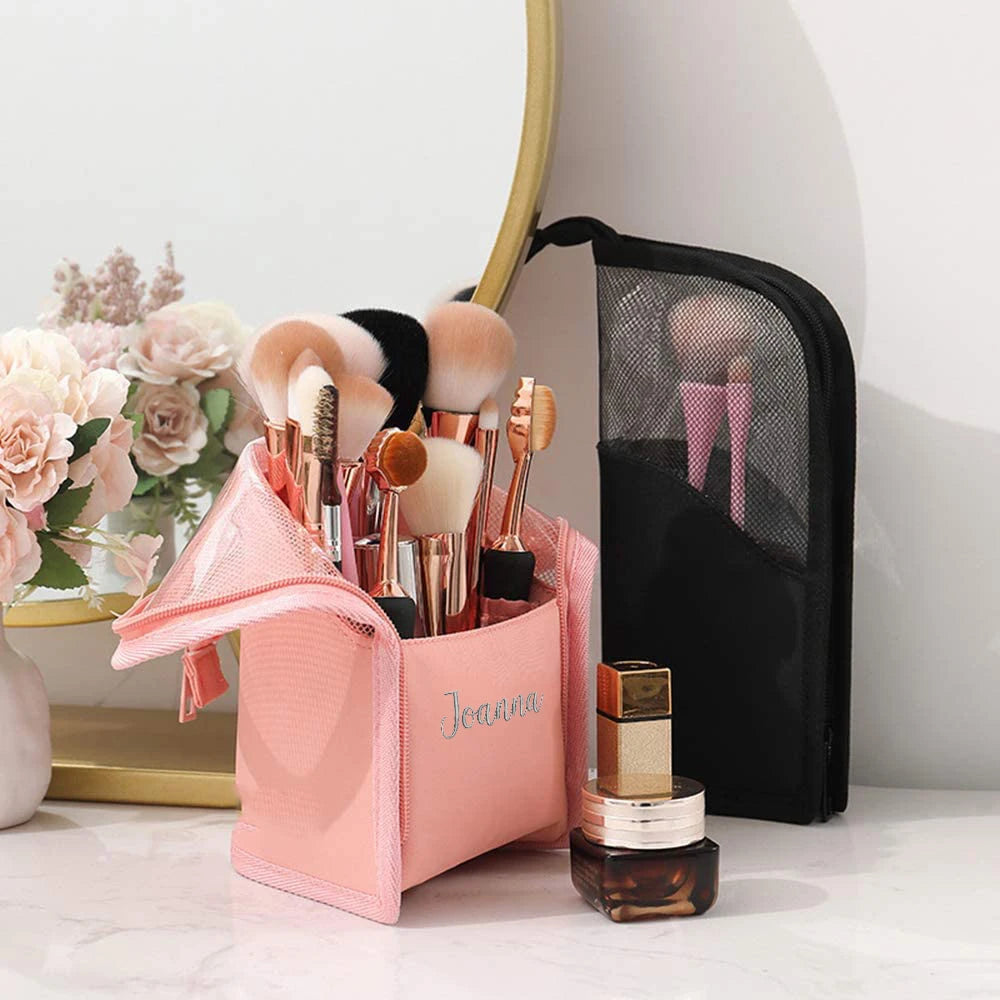 Personalized Embroidery Makeup Brush Holder Stand-up Cosmetic Bag