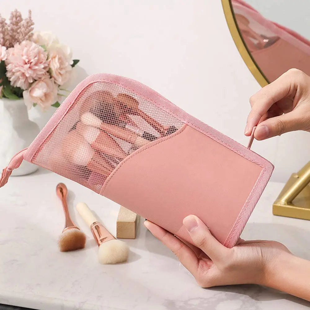Personalized Embroidery Makeup Brush Holder Stand-up Cosmetic Bag