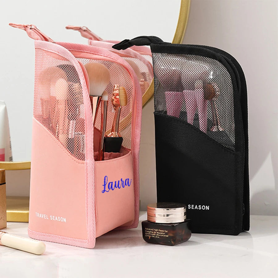 Personalized Embroidery Makeup Brush Holder Stand-up Cosmetic Bag