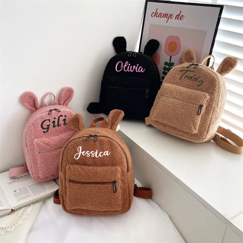 Personalized Embroidery Toddler Backpack Pink Plush Bear Bag