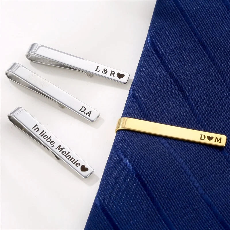Custom Engraved Stainless Steel Tie Clip for Men - Personalized Wedding Gift