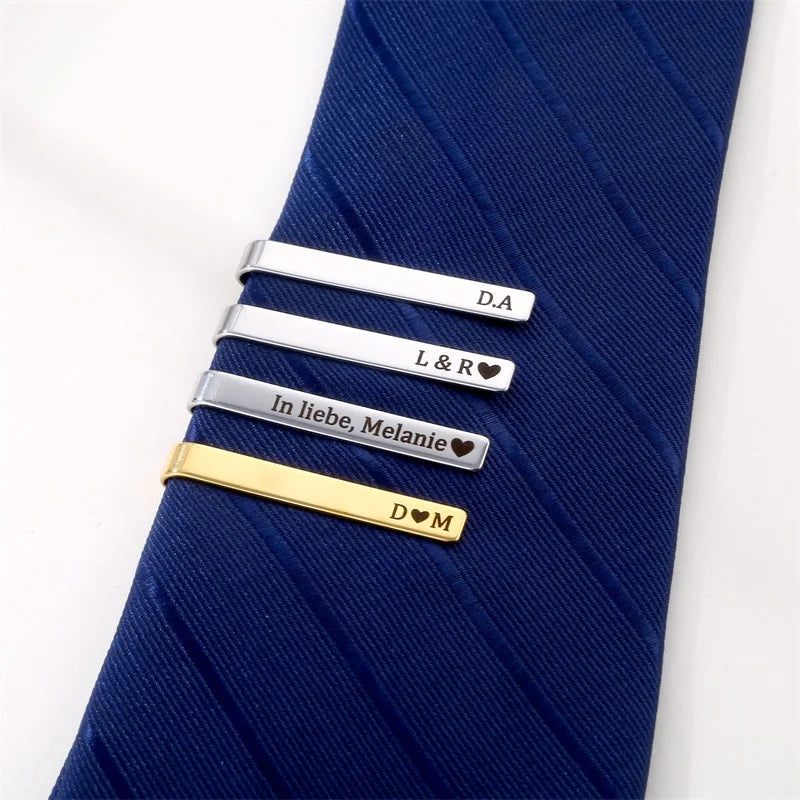 Custom Engraved Stainless Steel Tie Clip for Men - Personalized Wedding Gift