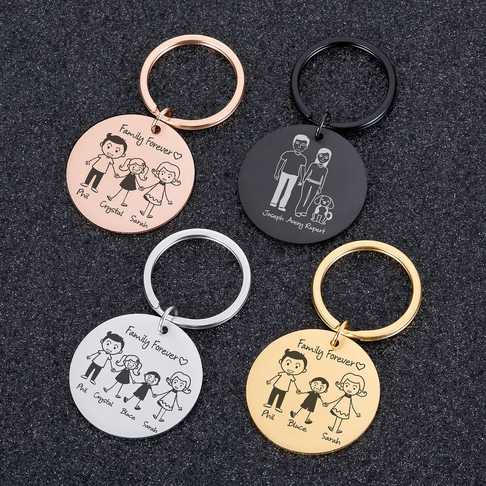 Family Keychain Engraved Parents Children Gift Keyring