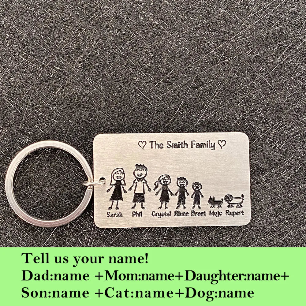 Family Love Keyring, Personalized Keychain Name for Parent, Children Bag Charm