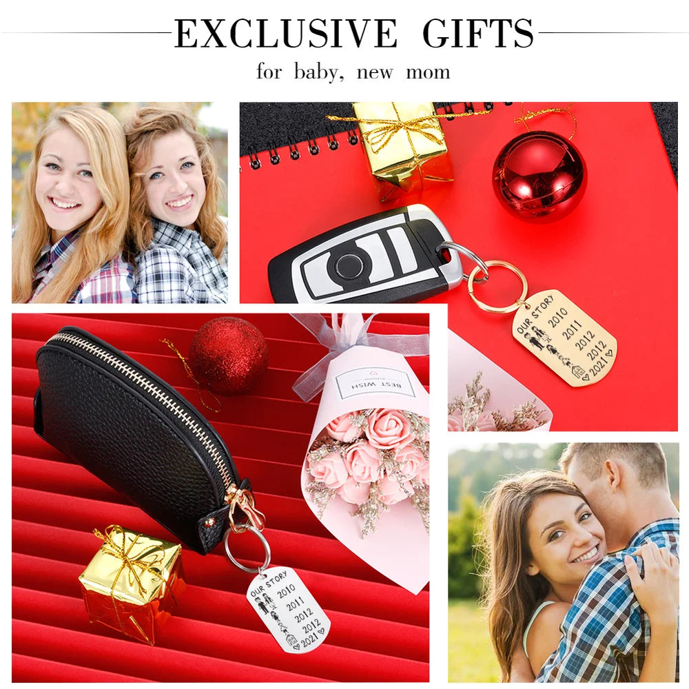 Family Love Keyring, Personalized Keychain Name for Parent, Children Bag Charm