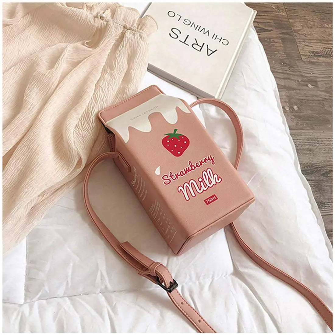 Strawberry Milk Carton Print Shoulder Bag