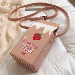 Strawberry Milk Carton Print Shoulder Bag