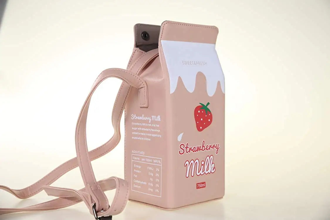 Strawberry Milk Carton Print Shoulder Bag