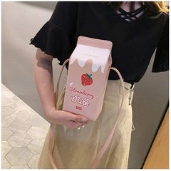 Strawberry Milk Carton Print Shoulder Bag