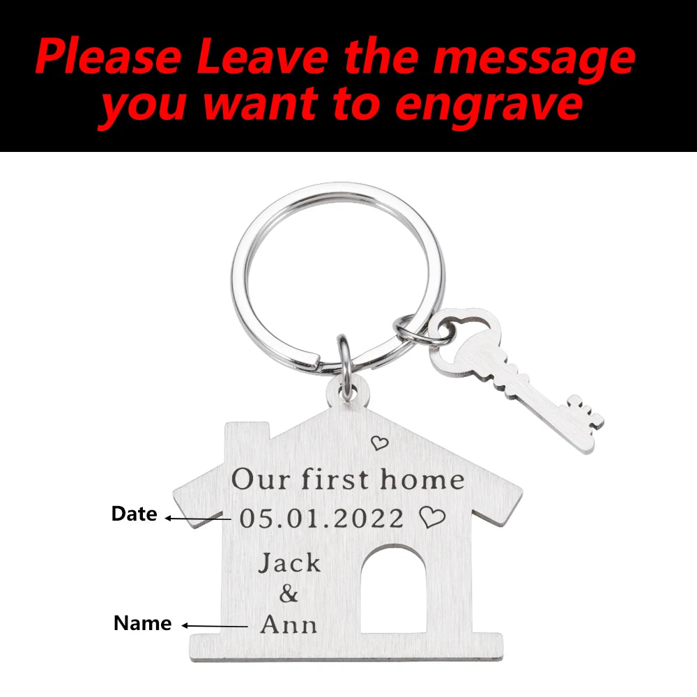 Personalized Family Name Engraved House Keychain