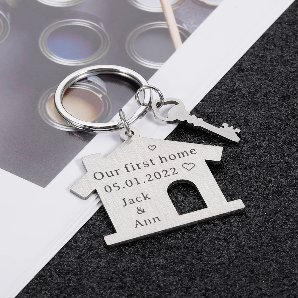 Personalized Family Name Engraved House Keychain