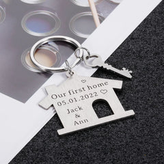 Personalized Family Name Engraved House Keychain