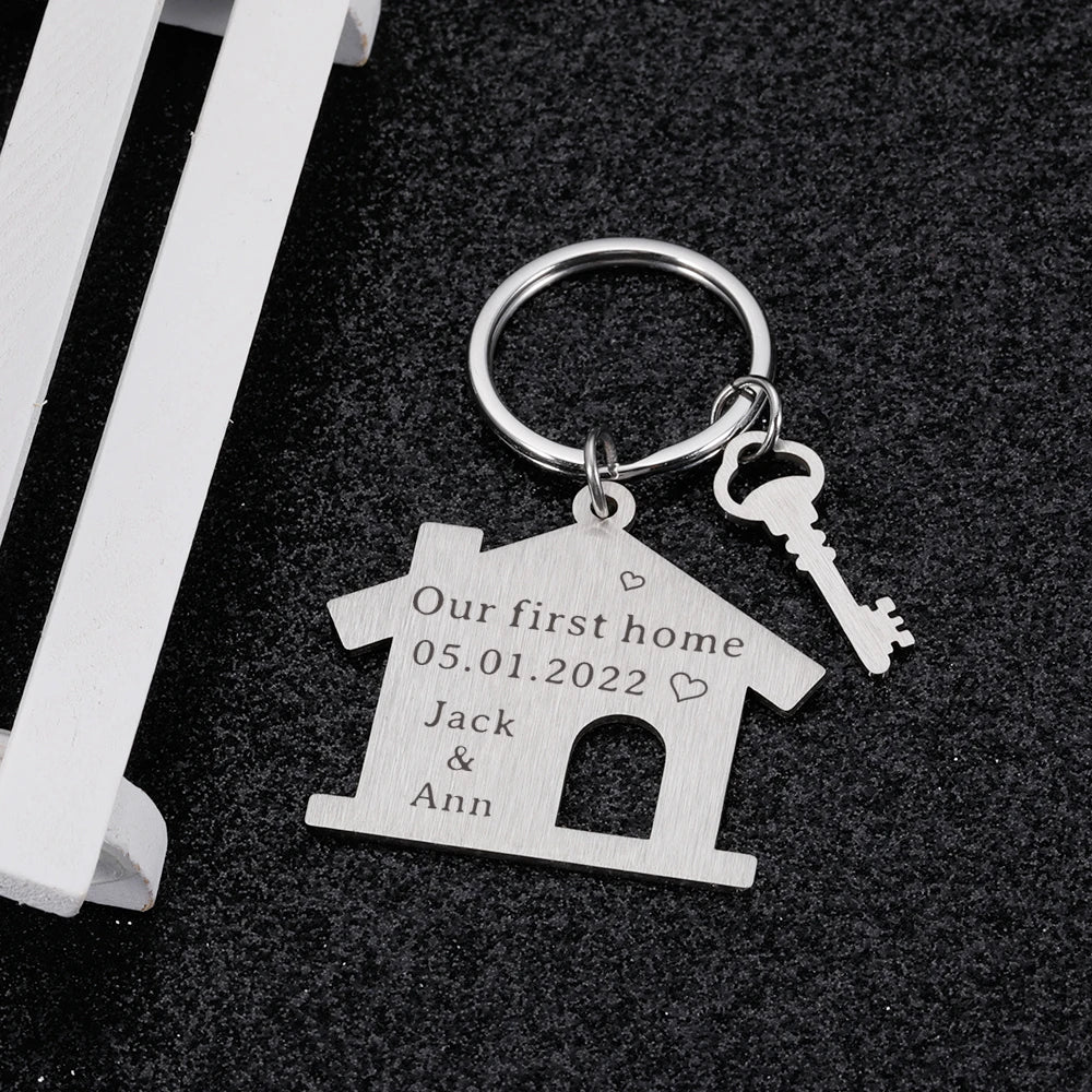 Personalized Family Name Engraved House Keychain
