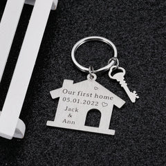 Personalized Family Name Engraved House Keychain