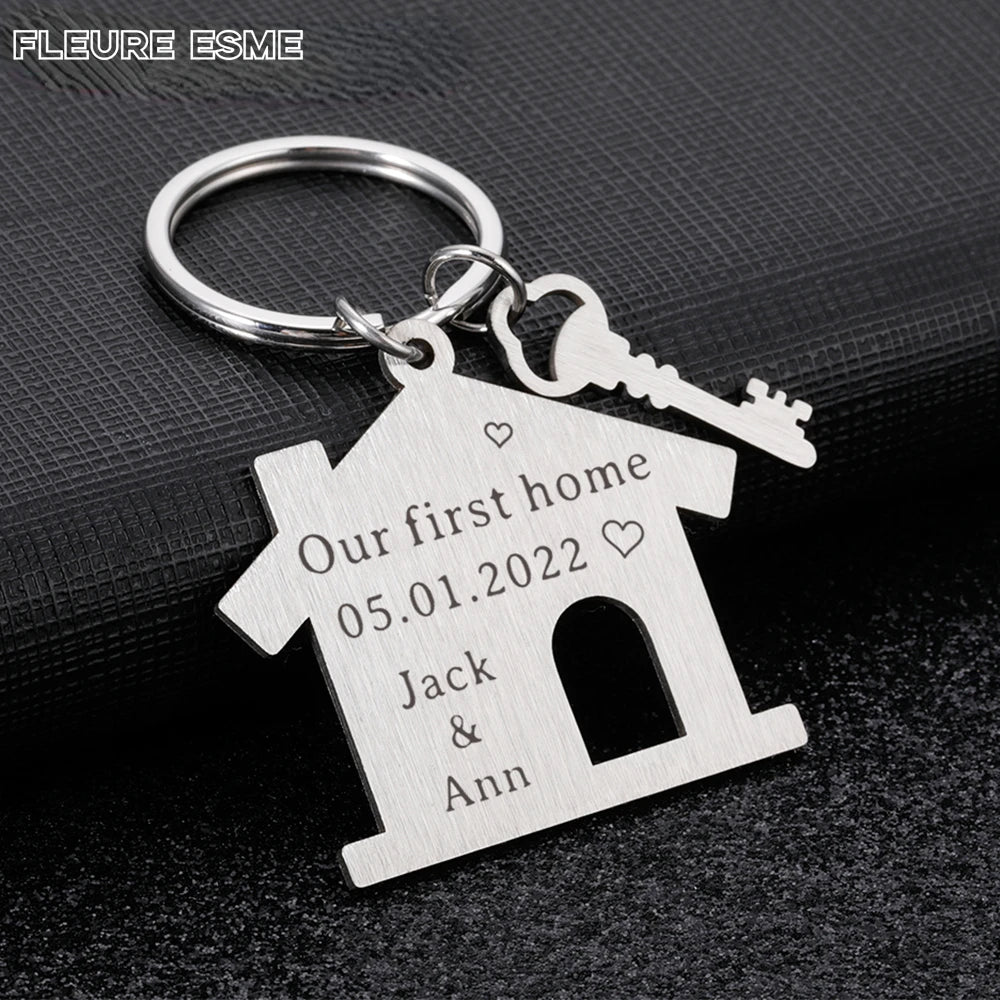 Personalized Family Name Engraved House Keychain