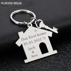 Personalized Family Name Engraved House Keychain