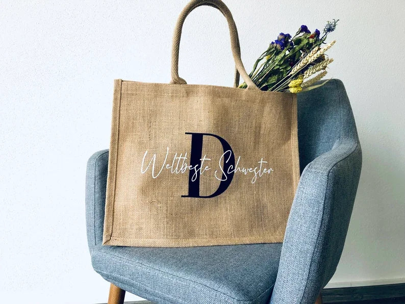Personalized Jute Bag for Mom Bridesmaid Beach Bags Junior Tote Bag