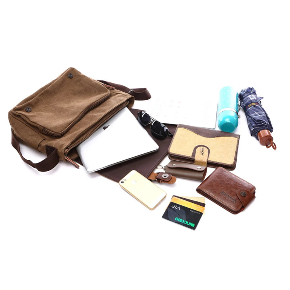 Embroidered Name Men's Messenger Bag Canvas School Bag