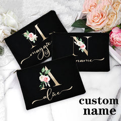 Personalized Name Women Makeup Bag Alphabet Flowers Canvas Cosmetic Cases