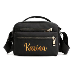 Embroidered Nylon Cross-Body Bag Waterproof Small Square Bag