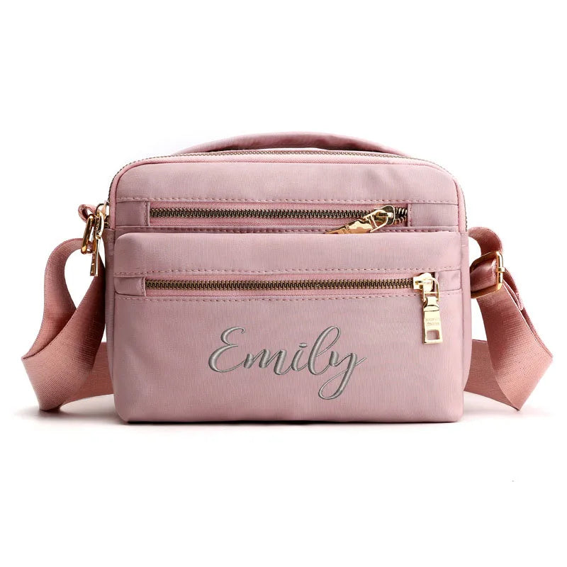 Embroidered Nylon Cross-Body Bag Waterproof Small Square Bag