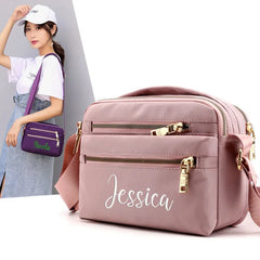 Embroidered Nylon Cross-Body Bag Waterproof Small Square Bag