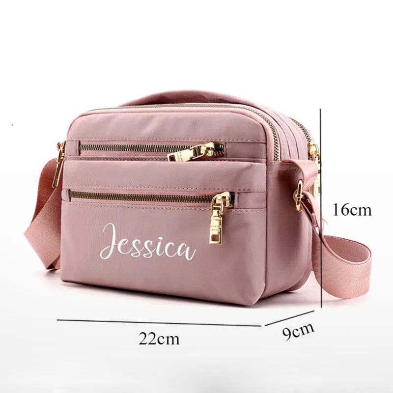 Embroidered Nylon Cross-Body Bag Waterproof Small Square Bag