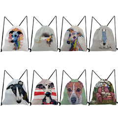 Greyhound Dog Print Backpack Drawstring Travel Shoes Bag