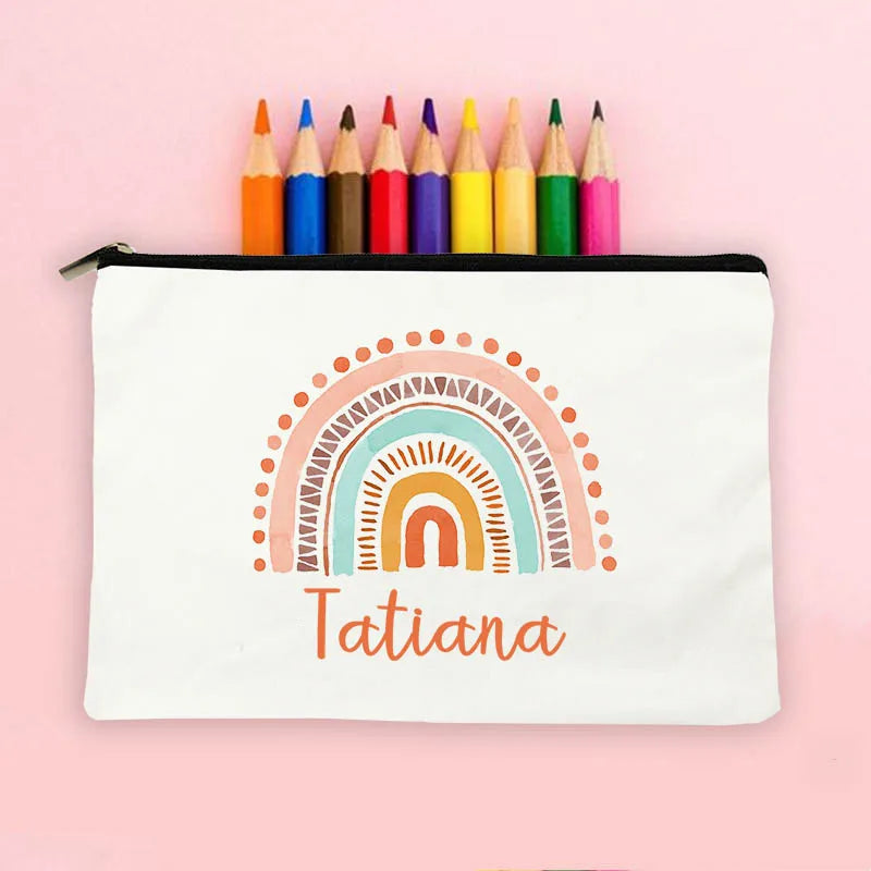 Personalized Rainbow Pencil Bag with Name Student Storage Case